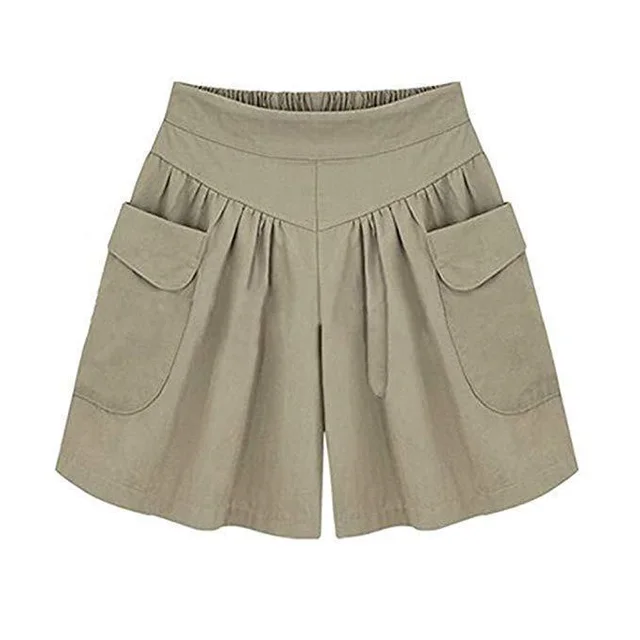 Summer new European and American loose shorts elastic waist large size fat MM was thin wild hot pants Khaki - Shop at LoveMi