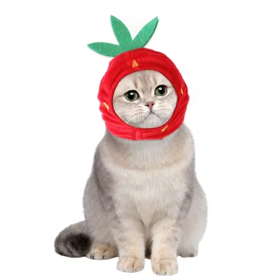 Funny Pet Dog Cat Costume Warm Hat Photo Props Headwear Big Strawberry - Shop at LoveMi