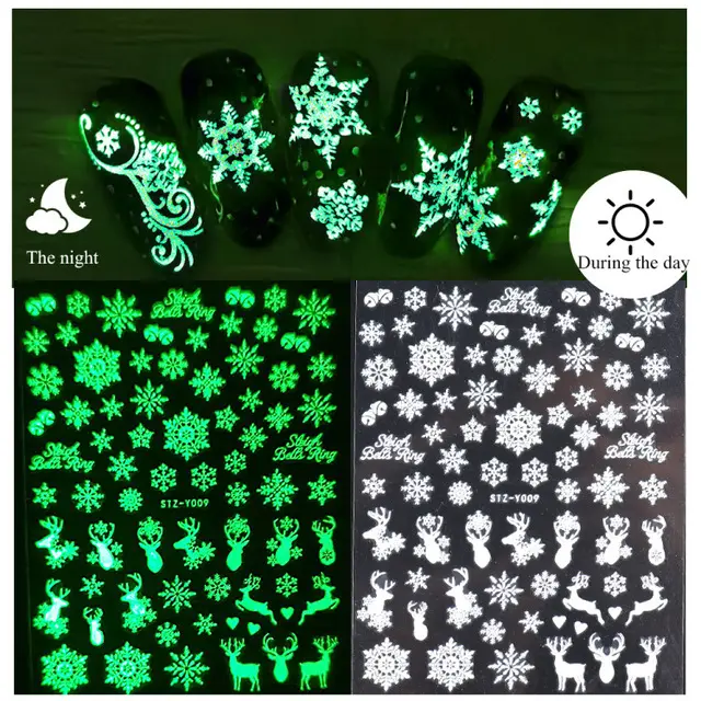 Nail Art Luminous Sticker Christmas Snowflake Luminous Nail 3D Adhesive Sticker Stz Y001 - Shop at LoveMi