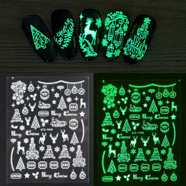 Nail Art Luminous Sticker Christmas Snowflake Luminous Nail 3D Adhesive Sticker Stz Y008 - Shop at LoveMi