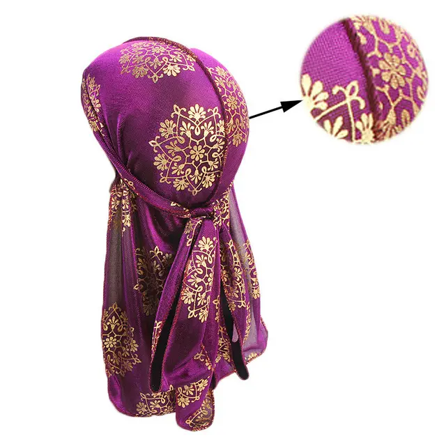 Bright silk cloth with ribbon package head cap Purple - Shop at LoveMi