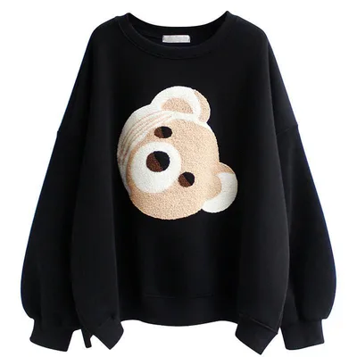 Bear head embroidery top ins fashion women's clothing Black - Shop at LoveMi