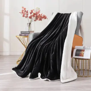 AB Side Coral Velvet and Lamb Cashmere Blanket Soft Thick Blanket for Bed Sofa Warm Fleece Sherpa Blanket for Bedroom 13 colors - Black