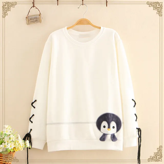 Bird lace plus fleece sweater White - Shop at LoveMi