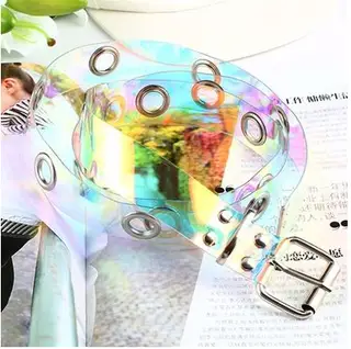 New transparent belt waistband plastic belt simple student belt summer laser women''s decoration - Chocolate Color