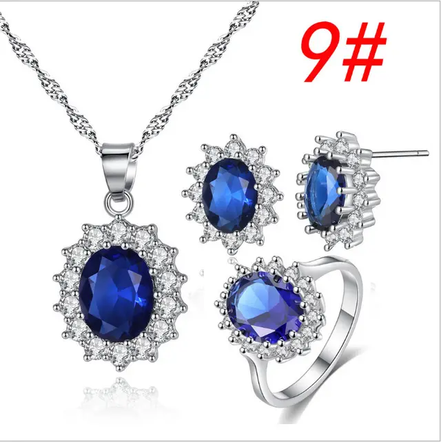 Sunflower Jewelry Set Necklace Ring Stud Earrings Bridal Jewelry Blue Set Size9 - Shop at LoveMi