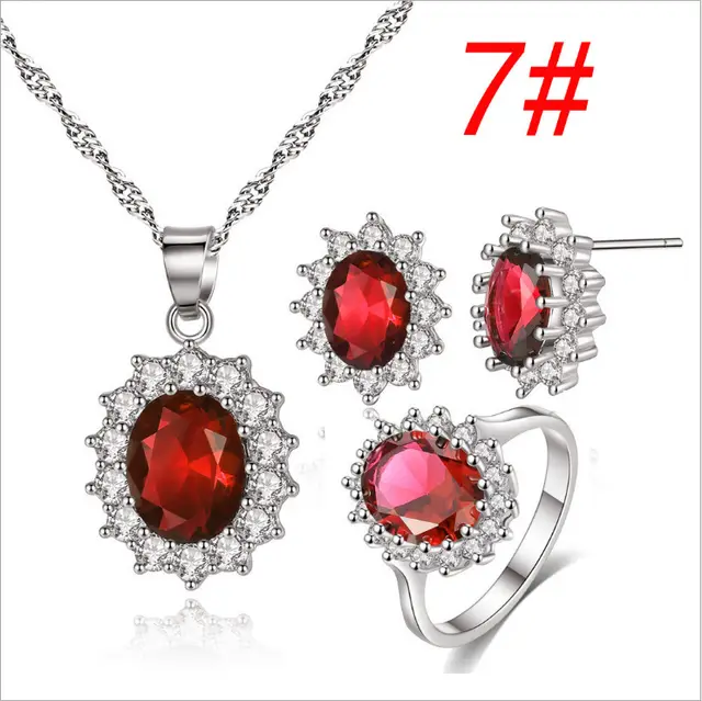 Sunflower Jewelry Set Necklace Ring Stud Earrings Bridal Jewelry Red Set Size7 - Shop at LoveMi