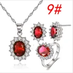 Sunflower Jewelry Set Necklace Ring Stud Earrings Bridal Jewelry - Red Set Size9 - View 1