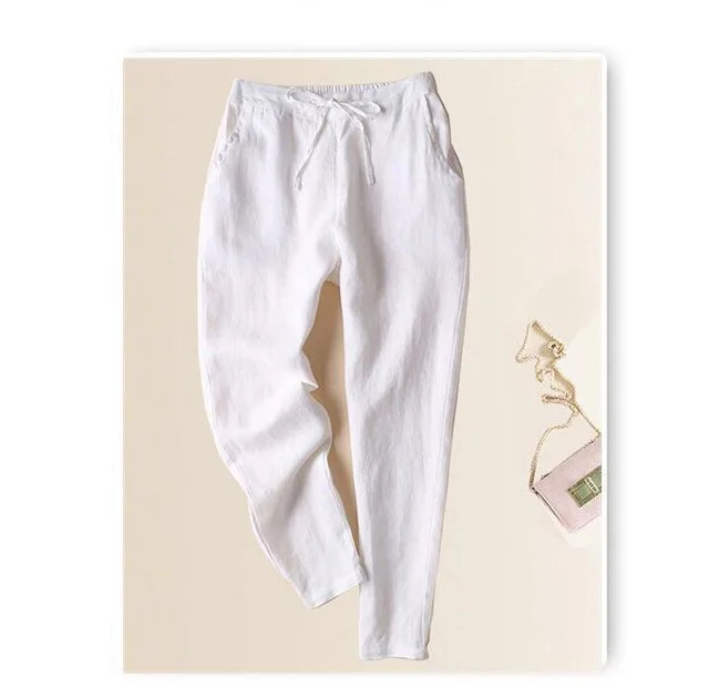 Women's cotton and linen harem pants White - Shop at LoveMi