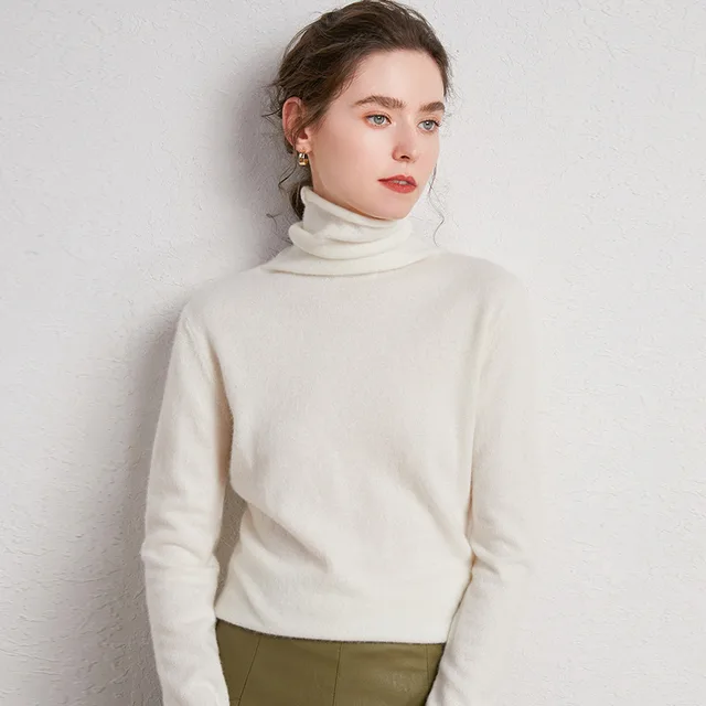Pile up collared cashmere sweaters White - Shop at LoveMi