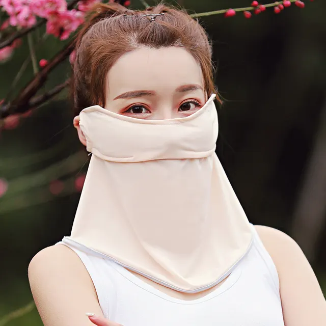 Sunscreen ice silk mask female scarf scarf Beige - Shop at LoveMi