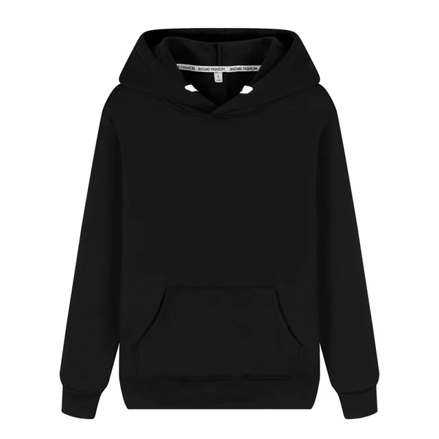 Non Fleece Solid Color Hooded Pullover Sweater Black - Shop at LoveMi