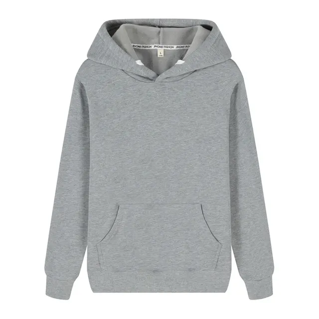 Non Fleece Solid Color Hooded Pullover Sweater Grey - Shop at LoveMi