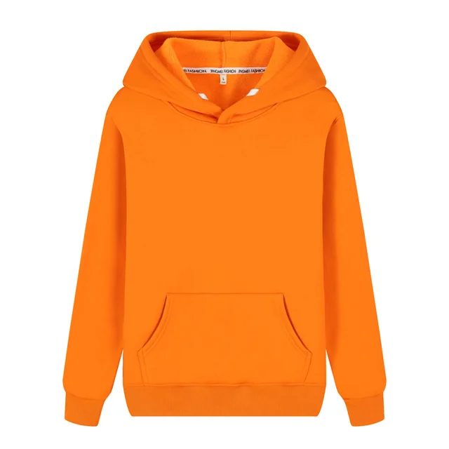Non Fleece Solid Color Hooded Pullover Sweater Orange - Shop at LoveMi