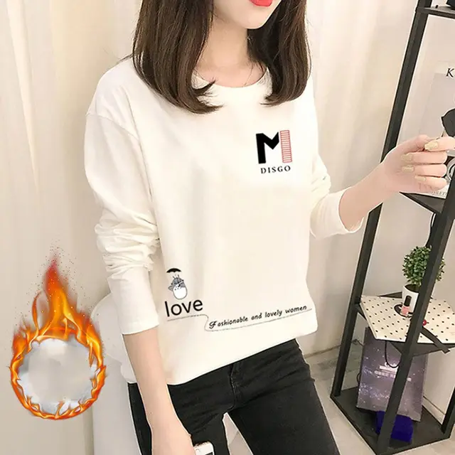New Velvet Padded Long Sleeved Women's Bottoming Shirt B Black - Shop at LoveMi