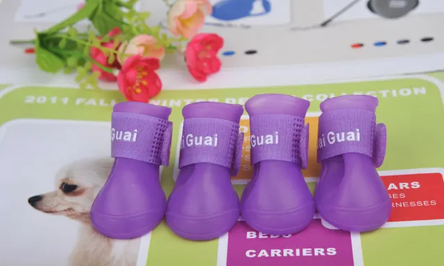 Soft Non slip Wear resistant Silicone Pet Rain Boots Purple - Shop at LoveMi