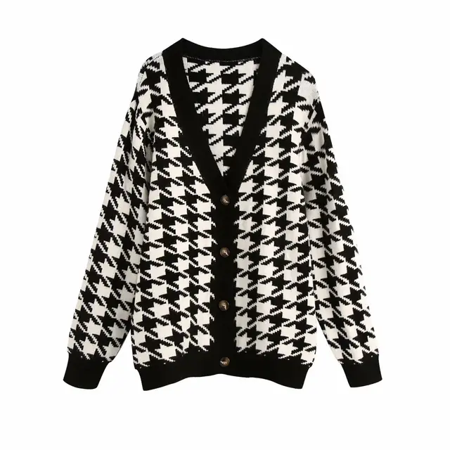 Houndstooth coat sweater cardigan Black - Shop at LoveMi