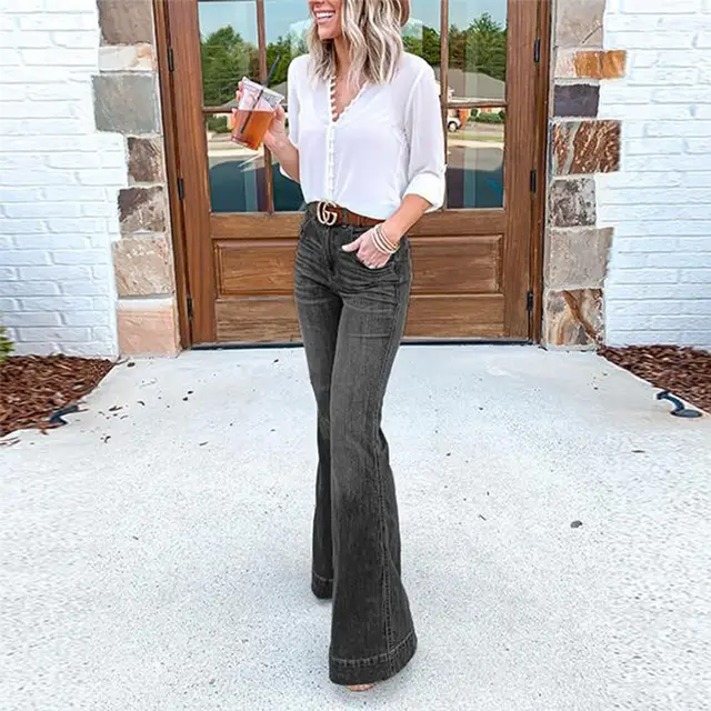 Women's jeans slim slimming wide leg pants trousers Black - Shop at LoveMi