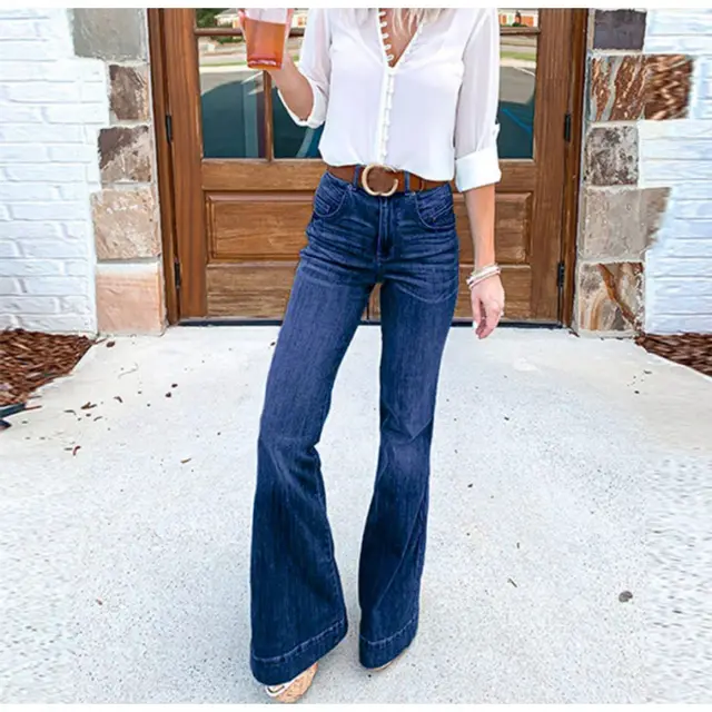 Women's jeans slim slimming wide leg pants trousers Dark Blue - Shop at LoveMi