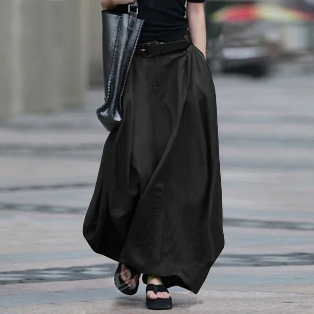 High waist slim and versatile long skirt A line Black - Shop at LoveMi