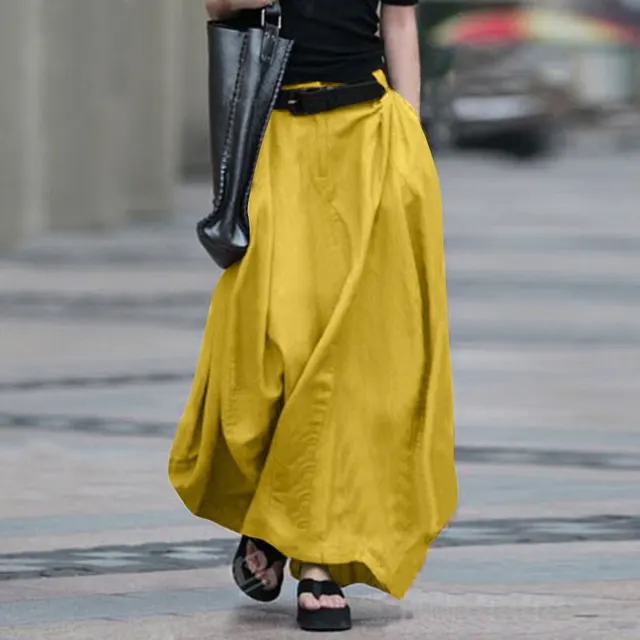 High waist slim and versatile long skirt A line Yellow - Shop at LoveMi