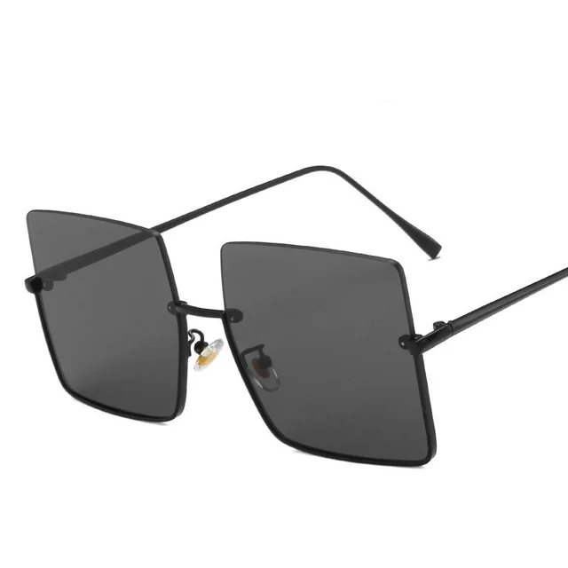 Half Frame Metal Trimmed Square Sunglasses Black Grey - Shop at LoveMi