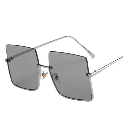 Half Frame Metal Trimmed Square Sunglasses Silver Gray - Shop at LoveMi
