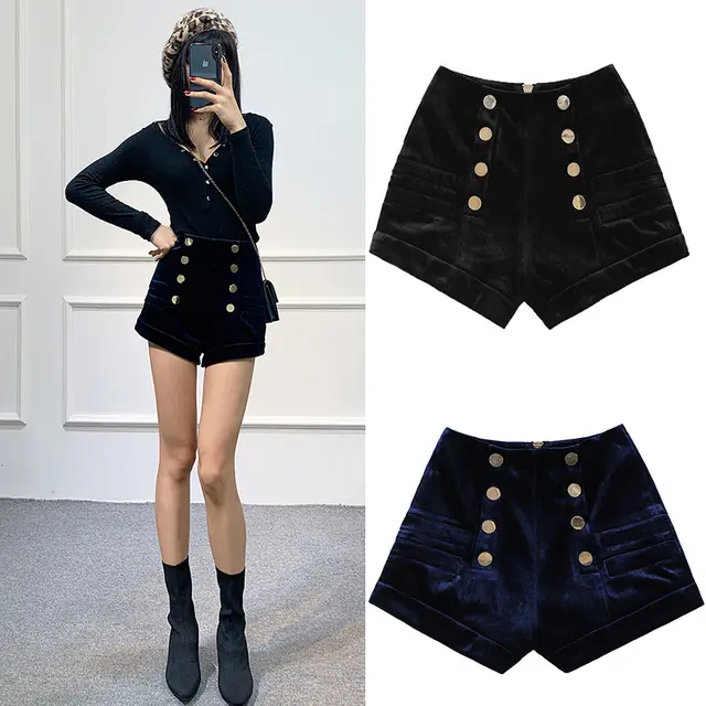 2008 New Autumn and Winter Fashion Golden Velvet Double breasted Shorts Baolan Default - Shop at LoveMi