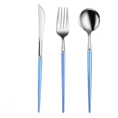 Stainless Steel Knife And Fork Set Blue Silver - Shop at LoveMi
