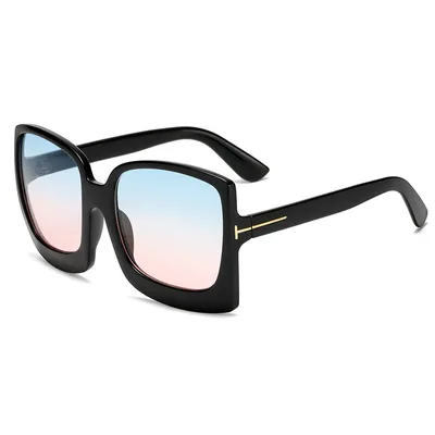 Leopard color large frame sunglasses Black Blue - Shop at LoveMi