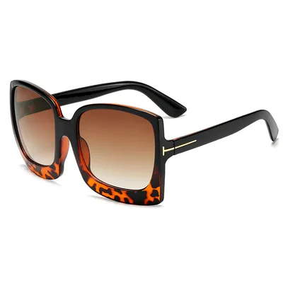 Leopard color large frame sunglasses Black Tea - Shop at LoveMi