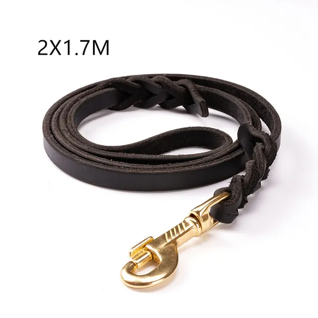 The first layer of leather dog leashes in the large dog chain demu training rope horse dog Golden Retriever dog rope Black - Shop at LoveMi