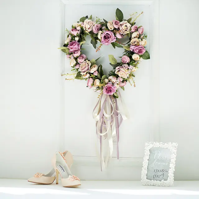 The rose flower wreath hanging wall flowers simulation round heart shaped ornaments wedding wedding room decoration decoration wall Home Furnishing 5Style - Shop at LoveMi