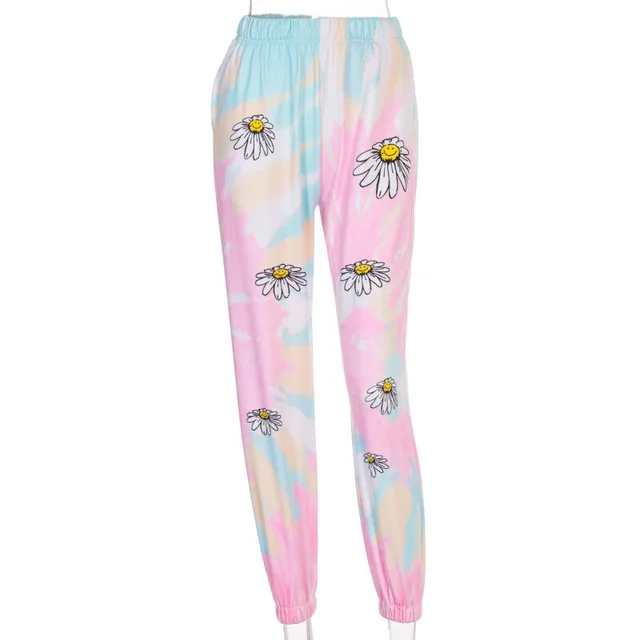 Chrysanthemum print sports casual pants Pink - Shop at LoveMi