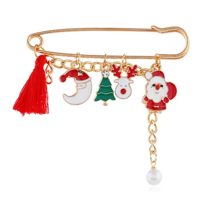 Christmas new style fun brooch cartoon santa claus elk snowflake pearl brooch pin foreign trade Z171A - Shop at LoveMi