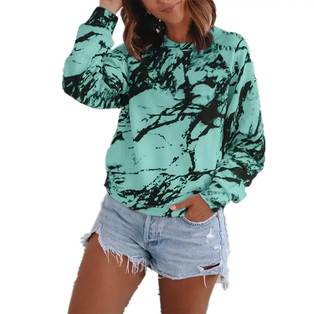 Loose Top Tie Dye Printing Long Sleeved T Shirt Light Green - Shop at LoveMi