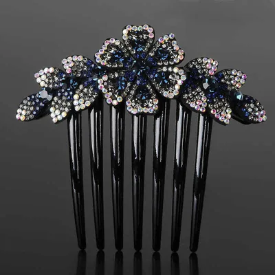 Hair accessories diamond and flower comb Dark Blue Grey - Shop at LoveMi