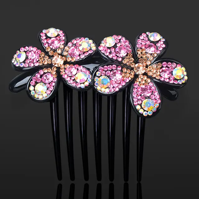 Hair accessories diamond and flower comb Pink - Shop at LoveMi