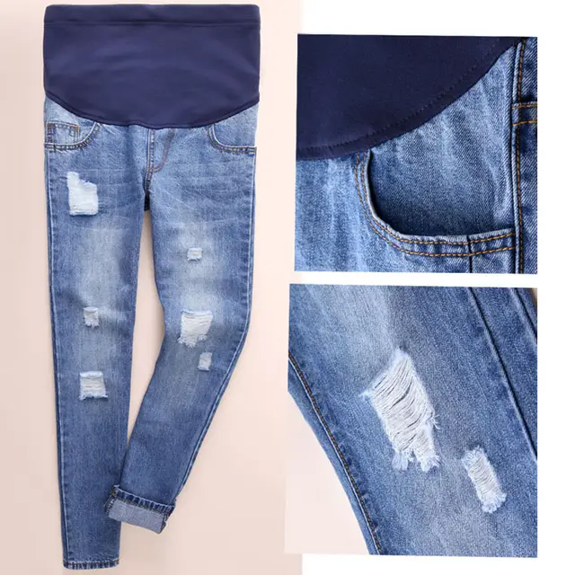 Pregnant women's stomach lift denim trousers Blue - Shop at LoveMi