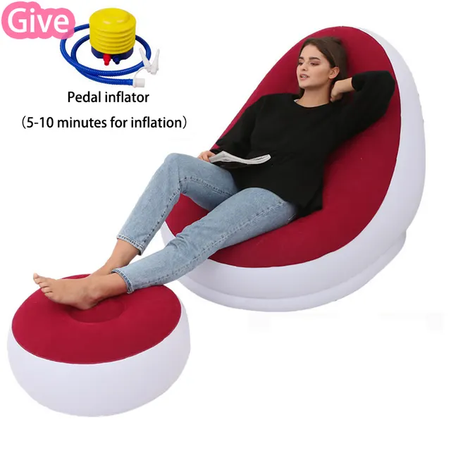 Lazy Bean Bag with Inflatable Folding Sofa Red Sofa One Set - Shop at LoveMi