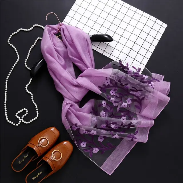 new brand women scarf fashion hollow Embroidery silk scarves lady shawls and wraps spring summer sunscreen beach stoles Violet - Shop at LoveMi
