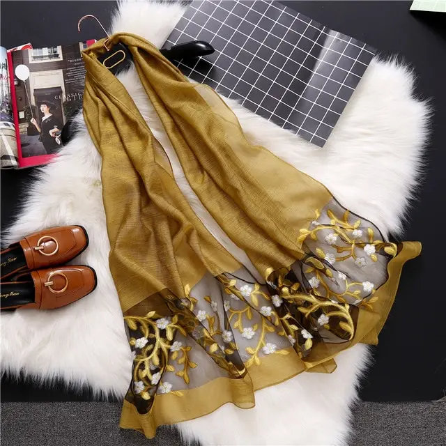 new brand women scarf fashion hollow Embroidery silk scarves lady shawls and wraps spring summer sunscreen beach stoles Yellow - Shop at LoveMi