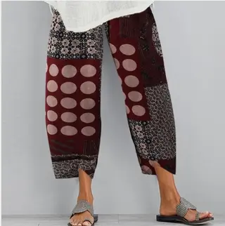 Cotton and linen printed cropped trousers - Colorful03