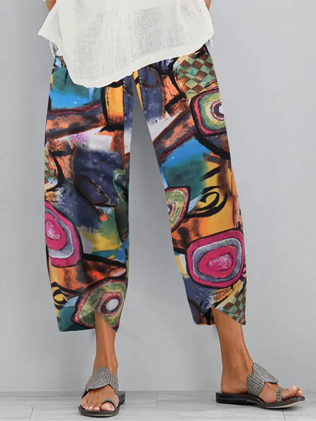 Cotton and linen printed cropped trousers Green - Shop at LoveMi