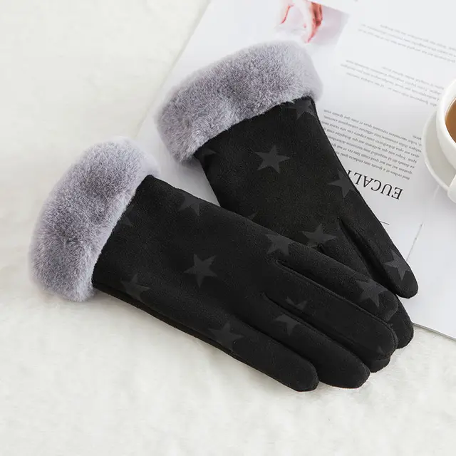 Women's suede winter wool warm gloves N912 Black - Shop at LoveMi