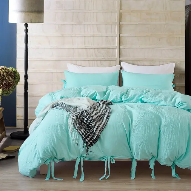 Solid Color Tape Bedding Set Lake Blue - Shop at LoveMi