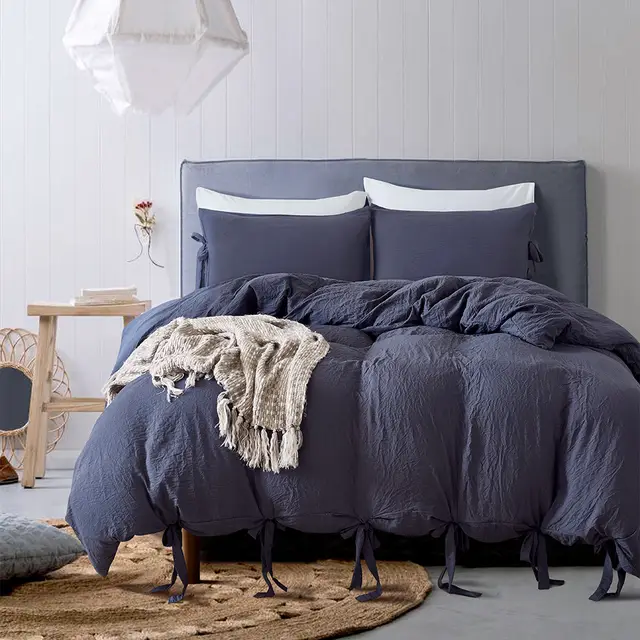 Solid Color Tape Bedding Set Navy Blue - Shop at LoveMi