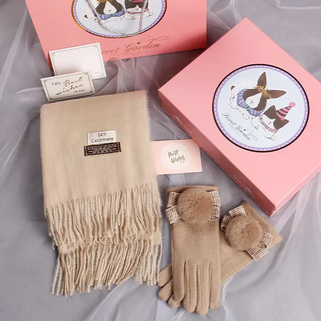 Autumn And Winter Scarf Gloves Women Two Piece Gift Box All Match Shawl Bib 3 Style - Shop at LoveMi