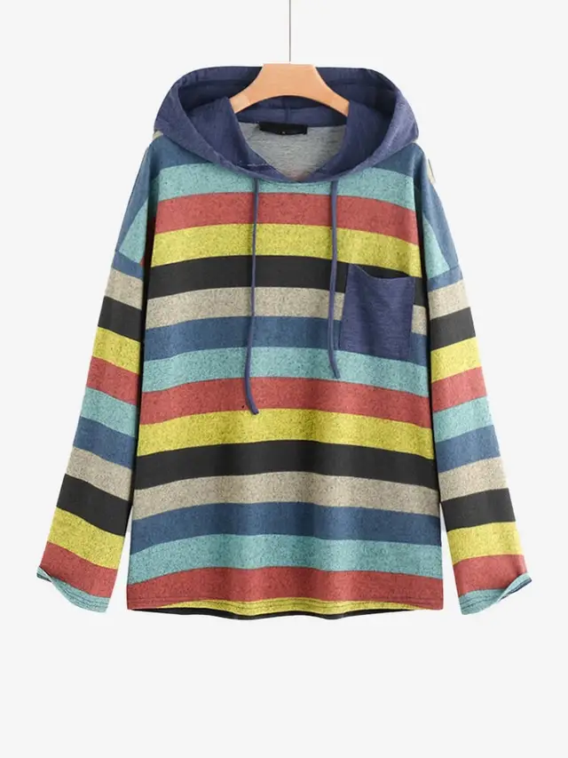 Long sleeve striped plus size sweatshirt Blue - Shop at LoveMi