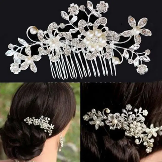 Big European Pearl Rhinestone Hair Comb Comb Bride Bride Wedding Accessories Headwear Alloy - Shop at LoveMi